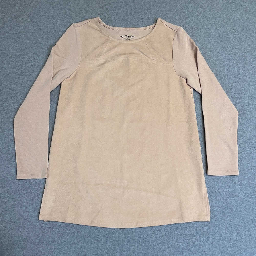 Chicos Shirt Womens XS Pink Blush Tunic Long Sleeve Faux Suede Chicos 0